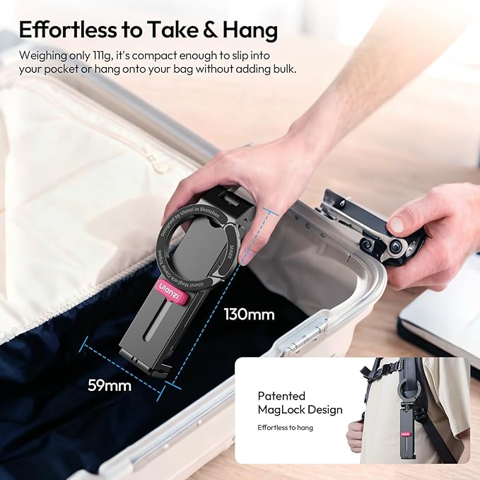 ULANZI Airplane Phone Holder, MA88 Magnetic Phone Tripod for Flying Desk Office,360° Rotation Selfie Stick for Magsafe iPhone 17/16/15/14/13/12, Airplane Hands-Free Trave Essentials, Black