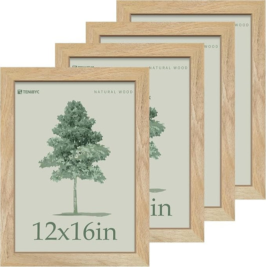 Picture Frame 4 Pack - Solid Wood Poster Photo Frame - Woodgrain Series - Room, Office, Gallery, Studio Display - Wall Hanging