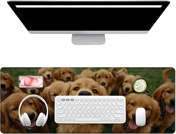 Large Golden Retriever Mouse Pads for Desk, Gaming Mousepad for Keyboard and Mouse with Anti-Slip Rubber Base, Big Extended Desk Protector for Home Office XL Mouse Mat31.5 x 11.8in