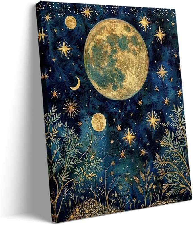 William Morris Moon & Stars Print,William Morris Exhibition Print, William Morris Poster,Vintage Wall Art,Textiles Art,Vintage Poster for Living Room Bedroom Office Kitchen 12x16in Frame wall art
