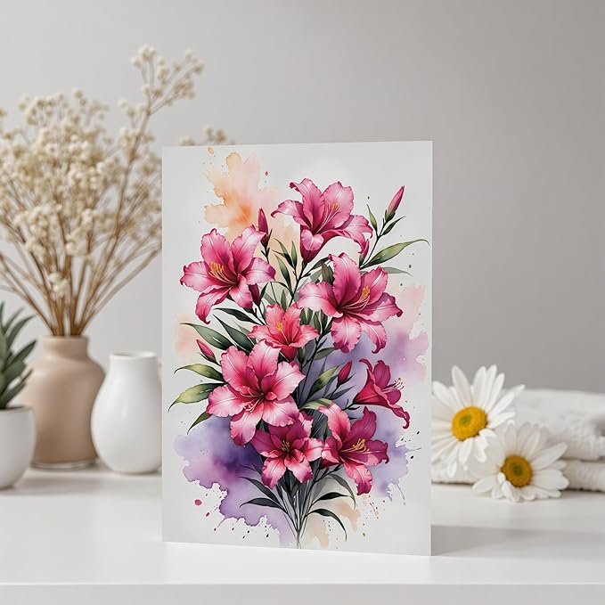 Blank Inside Greeting Card with Envelope for All Occasions, 5x7 Inch Elegant Watercolor Lily Card – Birthday, Sympathy, Thank You - Single Card