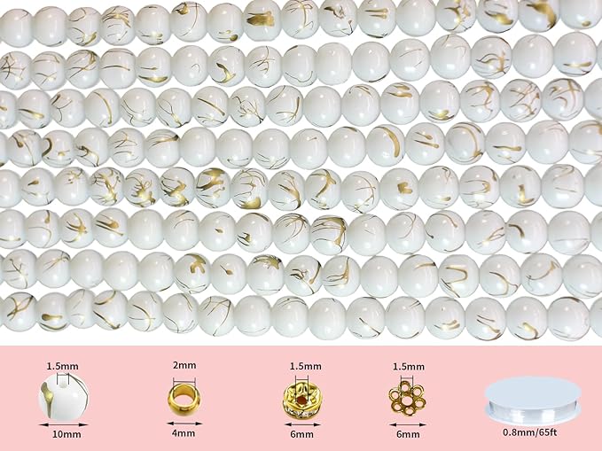 Pamir Tong 500PCS 10mm White Round Glass Beads Bracelet Space Loose Smooth Beads for Jewelry Making, Earring, Necklaces, Keychains, Lanyards & Adult Crafting