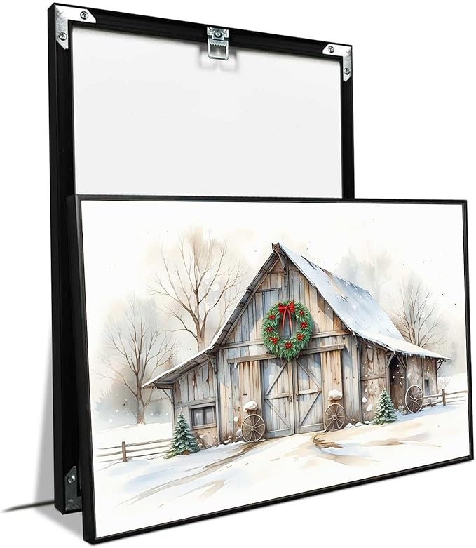 Rustic Landscape Wall Decor Barn Winter Cottage Wall Art Holiday Landscape Painting Rustic Winter Print Christmas Gingerbread Poster Indoor Decor for Living Room Bedroom Cabin Framed Ready to Hang