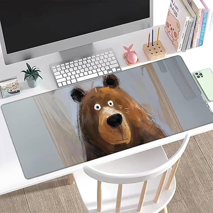 Cute Bear Gaming Mouse Pad, Office Desk Mat, Anti-Slip Rubber Base Cool Aesthetic Mouse Pads for Computer Laptop Keyboard School Home Desktop Gamer Home Accessories Decor 31.5" x 11.8"