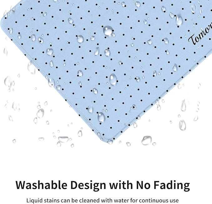 Seorsok Baby Blue Mouse Mat,Premium Textured Mouse Pads for Office Laptop,Washable Square Mousepads with Extended Stitched Edges Non Slip Rubber Base 9.5"x7.8"x0.12"Inch,Black Polka Dot Design