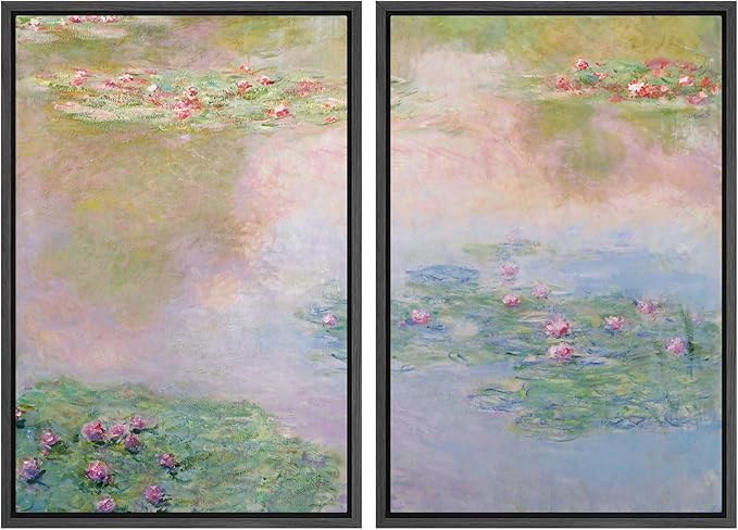 SIGNWIN Framed Canvas Print Wall Art Set Impressionist Water Lily Illustration Modern Art Minimalism Decorative for Living Room, Bedroom, Office - 16"x24"x2 Black