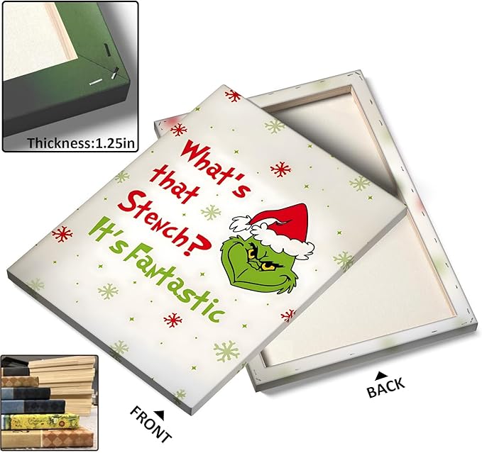 Funny Christmas Canvas Wall Art Decor - “What's That Stench? It's Fantastic” Holiday Decor - 16x20 inch Humorous Christmas Decoration for Living Room or Office - Premium Quality Canvas Print