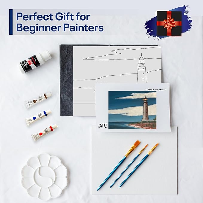 Painting4Real DIY Art Painting Kit for Adults – Learn to Paint Lighthouse with Video Tutorials – 9 Pieces Acrylic Paint Set for Adults –Perfect Christmas Crafts & Holiday Gifts for Art Lovers