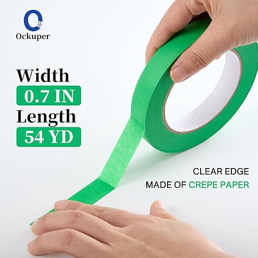 Green Masking Tape,Painters Tape,Green Painters Tape for Automotive Painting,DIY Paper Arts & Crafts, Spraying Drywall Paint, No Residue & Easy to Clean Up,12pcs 0.7in X 54 Yd Painter's Tape