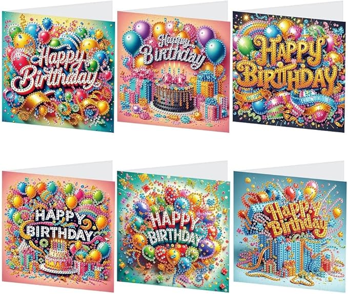 6-Pack Wishes & Blooms Bouquet Diamond Painting Greeting Card Kits, Special Shaped Diamonds Painting, DIY Handcraft for Relatives and Friends with Wishes,Unique Design Crafting for Birthday Cards