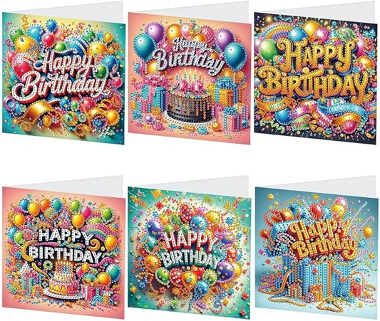6-Pack Wishes & Blooms Bouquet Diamond Painting Greeting Card Kits, Special Shaped Diamonds Painting, DIY Handcraft for Relatives and Friends with Wishes,Unique Design Crafting for Birthday Cards