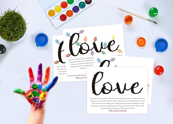 Christmas Light Fingerprint Art Craft Kit for Family Activities, 10 Pcs Christmas Crafts Bulk DIY Handprint Card Making, Funny Finger Paint Keepsake Gift for Mom Dad Grandma Grandpa