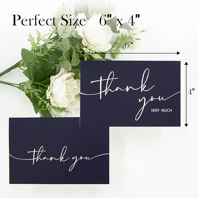 NESCCI 100 PCS Thank You Cards With Envelopes and Stickers，Classy 4x6 Blank Thank You Cards,Thank YouNotes for Wedding, Small Business, Baby & Bridal Shower (Navy Blue)