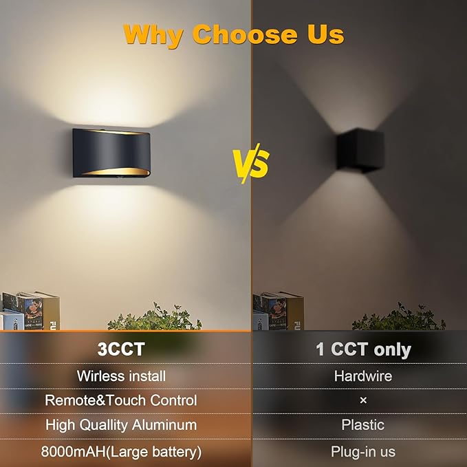 Battery Operated Wall Sconces Set of 4, Black Rechargeable Wireless Remote & Touch Control Wall Lamps, 3 Color Temperatures, Timer Cordless Dimmable Light for Bedroom, Living Room, Hallway