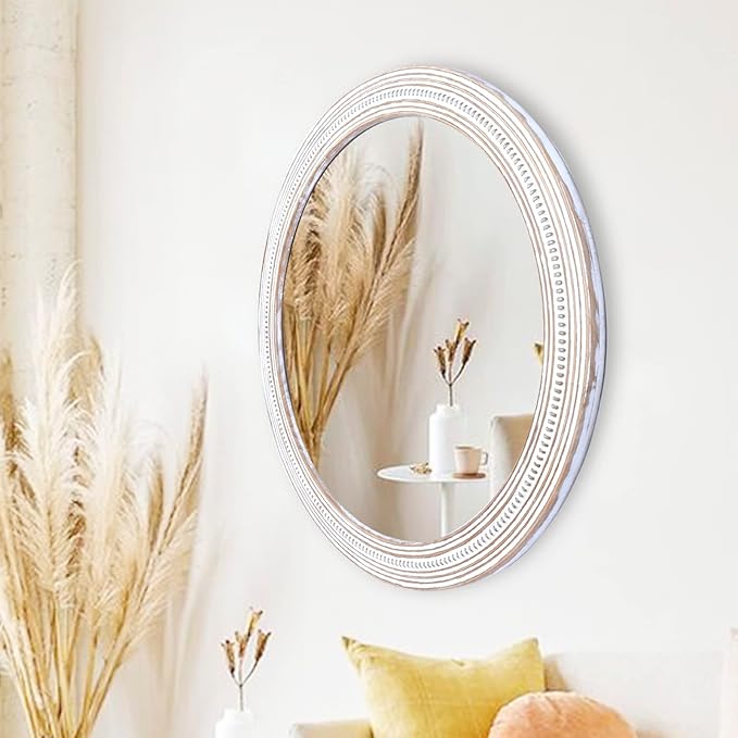 30 Inches Farmhouse Round Wood Mirrors for Wall Decor, Rustic Decorative Circle Mirror for Bathroom, Living Room, Foyer, Entryway