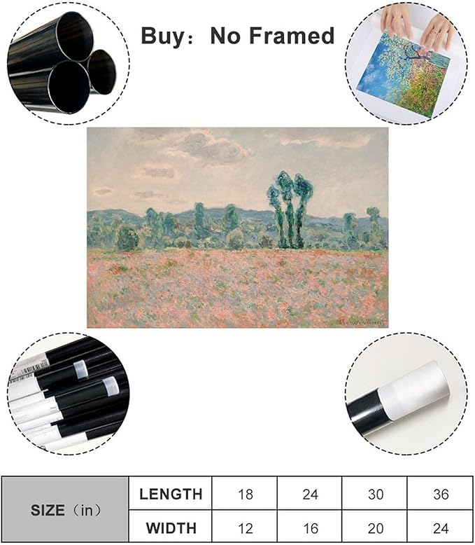 CFIOZYOS 40+ Monet Famous Print Posters Poppy Field by Claude Monet Impressionism Canvas Wall Art Print Poster For Home School Office Decor Unframe 16×24inch(40×60cm)