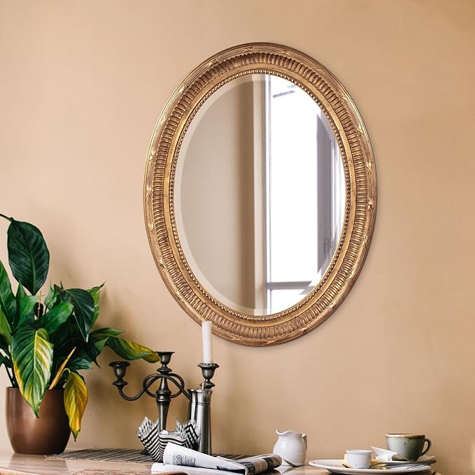 Howard Elliott Nero Oval Wall Hanging Mirror for Wall, Rich Country Gold Decorative Oval Mirror for Wall Vanity Mirror Perfect for Living Room, Bedroom & Home Decor, 26 x 34 Inch