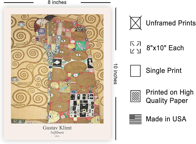 Poster Master Vintage Gustav Klimt Poster - Retro Fulfillment Print - Art Nouveau - Abstract Art - Symbolism Art - Aesthetic Art - Classic Painting - Living Room Wall Decor - 8x10 UNFRAMED Wall Art