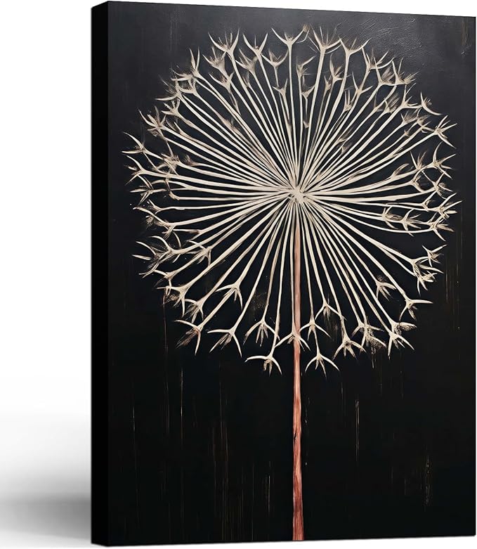 Framed Dandelion Plant Fun Wall Art Decor Canvas Print Poster Picture Modern Minimalist Artwork Bathroom Living Room Bedroom Office Gallery Decor 16x24 Inch Ready to Hang