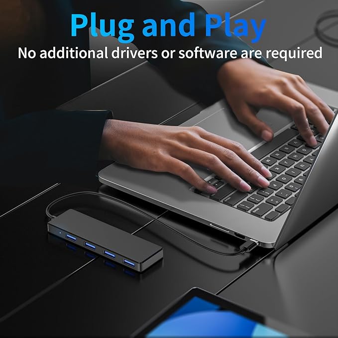 USB 3.0 Hub, 4 Ports USB A Splitter Ultra Slim Mini USB Expander, Multiple USB Hub for Laptop, PC, Xbox, Flash Drive, HDD, Console, Printer, Camera, Keyborad, Mouse and More(2ft)