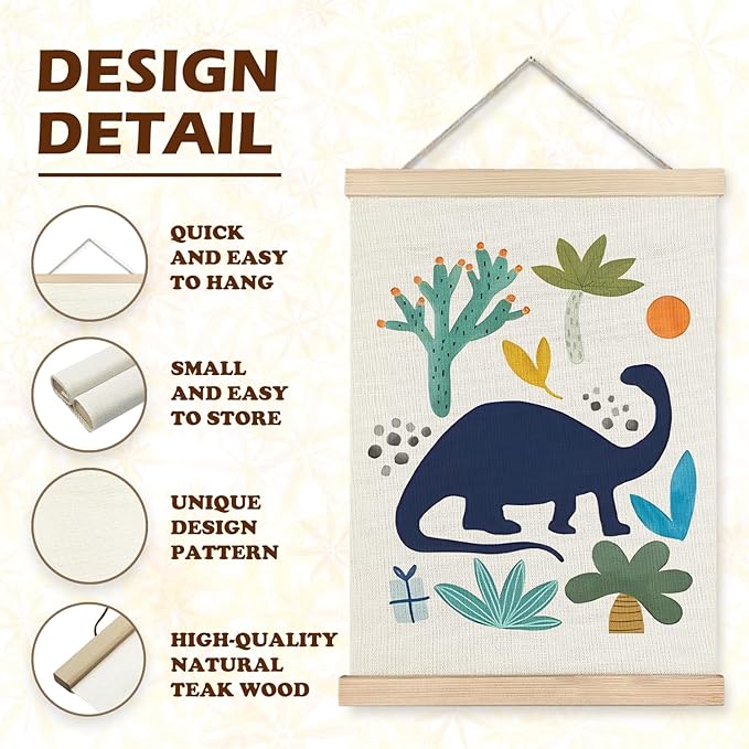 Luvadian Little Dude Dinosaur Poster Hanger Frame Set of 2, Boys Room Decor, Toddler Nursery Wall Art, 12x16 Inches
