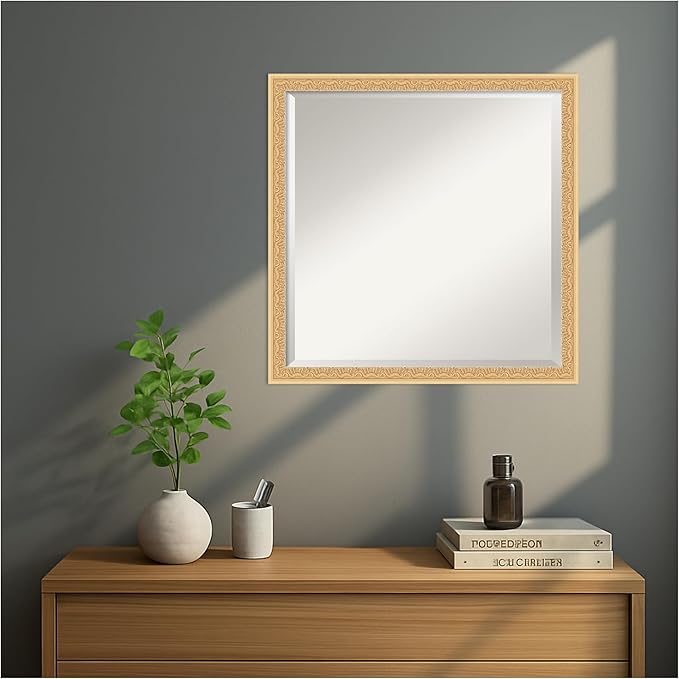 Amanti Art Gold Wall Mirror 22x22 Bethany Gold Square Bathroom Mirror for Wall Decor Living Room, Medium Traditional Wood Frame, Hangs Horizonally and Vertically, Bathroom Decor, Beveled Edge