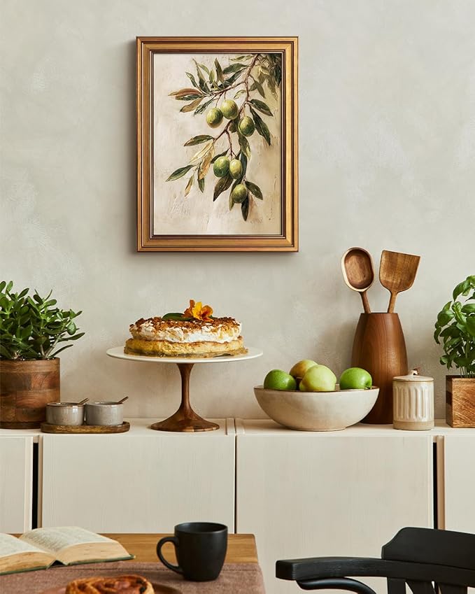 Bzstyleart Vintage Wall Art Decor for Bedroom,Oil Painting Olive Branch Botanical Wall Art,Vintage Botanical Painting,Room Decor Aesthetic for Kitchen,Christmas Gifts 12 x 16 Inch