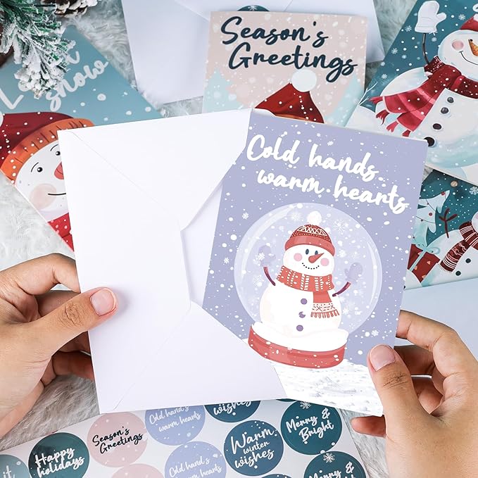 NESCCI 24 PCS Snowman Cards,Holiday Cards With Envelopes and Stickers,4x6 Inches,6 Different Designs of Snowman Greeting Cards,Cute Snowman Greetings, Kids Holiday Card