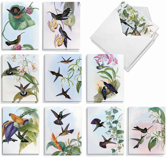 The Best Card Company - 20 Blank Notes with Envelopes - All Occasion Animal Assortment (10 Designs, 2 Each) - Humming Along AM9687OCB-B2x10