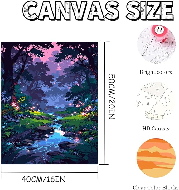 Mosaflare Paint by Numbers for Adults Beginner, Forest Rivulet Adult Paint by Number Kits on Canvas, DIY Landscape Acrylic Oil Easy Painting by Numbers for Home Wall Decor 16X20 inch (Without Frame)