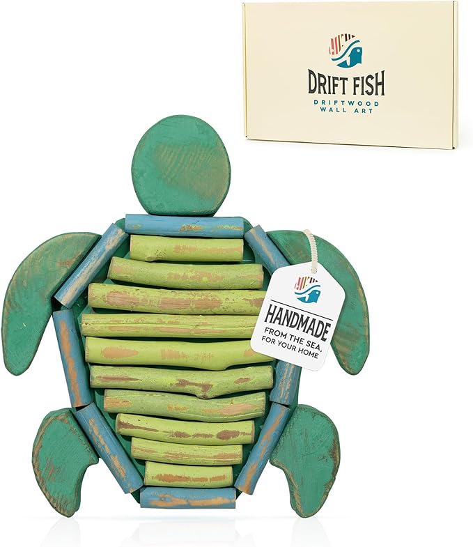Mint Bucket Brands Driftwood Turtle Nautical Wall Decor - 11.5" x 10" Handmade Wooden Rustic Coastal Wall Art for Living Room, Bedroom, Office, Bathroom - Ocean Beach Decoration (Turtella)