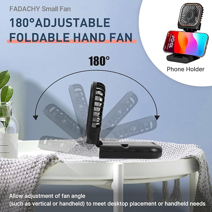 FADACHY Portable Fan,Rechargeable Personal Fan, 3000mAh Battery Operated Cooling 3 in 1 Electric Fan for Travel Camping