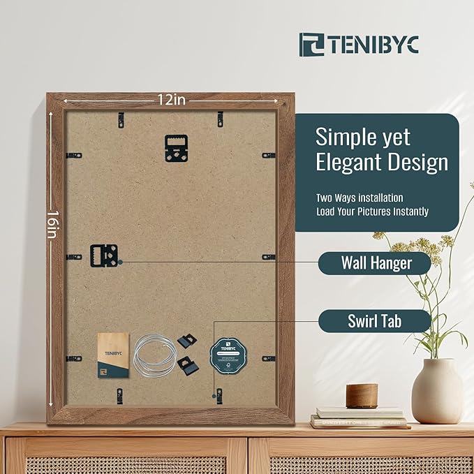 Picture Frame 4 Pack - Solid Wood Poster Photo Frame - Woodgrain Series - Room, Office, Gallery, Studio Display - Wall Hanging