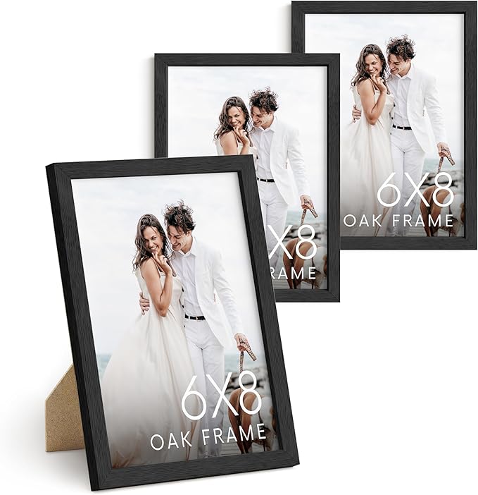 HAUS AND HUES 6x8 Black Oak Wooden Frame Set of 3 - Poster Holders with Plexiglass Protection
