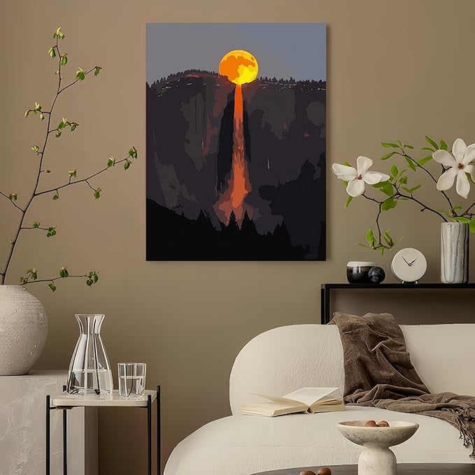 Painting by Numbers Kit for Adults Beginner,Super Moon Waterfall Paint by Numbers Easy for Adults,Adult Paint by Number Kits on Canvas,Number Painting Acrylic Oil Painting Home Wall Decor 15.8X19.7 In