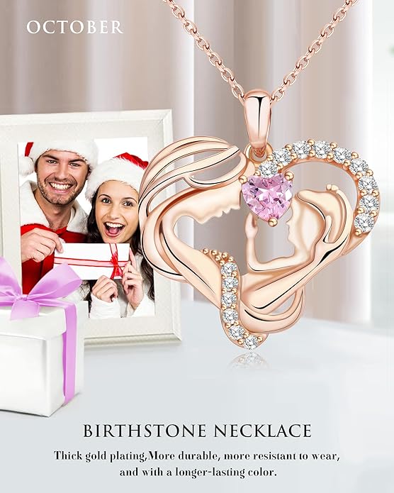 Mothers Day Gifts for Mom - Rose Heart Necklaces for Women, 925 Sterling Silver Birthstone Jewelry to My Wife Necklace, Birthday Gifts for Mother Grandma Girlfriend Her