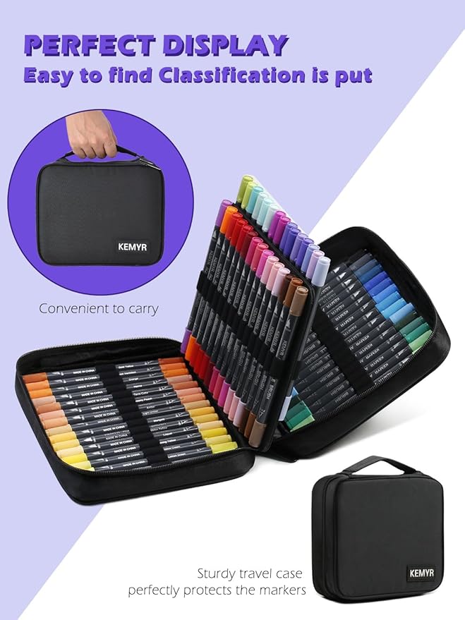 Markers for Adult Coloring Books: 60 Color Dual Tip Fine & Brush Pens - Water-Based Coloring Marker for Adults Drawing Sketching Bullet Journal Writing Lettering No bleeding