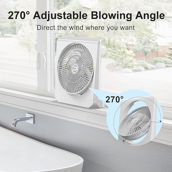 PANERGY 20000mAh Rechargeable Battery Powered Fan - 10" Square Box Fan with 55H Runtime, 4 Speeds & Timer, 270° Pivot, Cordless & Portable for Home, Patio, Camping, Travel, Power Outages (No Remote)