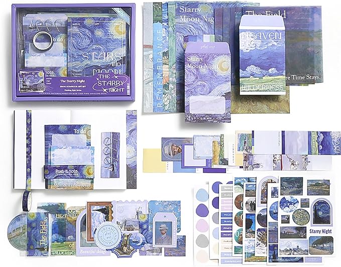 Auguro Vintage Scrapbook Kits for Adults A6 Grid Notebook Stationery Junk Journal Kit Art Aesthetic Scrapbooking Supplies Craft DIY Gift for Adult Teen Girl Bullet Journal kit