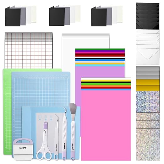 Ultimate Accessories Bundle Compatible with Joy Xtra,Makers and All Explore Air,79pcs Craft Starter Kit with Heat Transfer Vinyl,Permanent Adhesive Vinyl,Card Kit,Card Mat,Weeding Tools