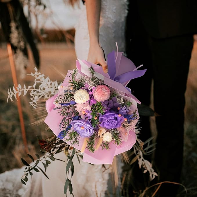 HUACHIPLUS Natural Eternal Flowers Gift: Preserved Flowers Bouquet, Anniversary, Birthday, Mom Gifts for her-Flowers for Delivery Prime-Purple Forever Christmas flower arrangement (Lilac)