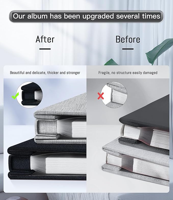 Popotop Photo Album Self Adhesive with Picture Display Window,40 Pages DIY Scrapbooking Supplies Kit for 4x6 8x10 Picture,Linen Cover Memory Book for Baby Wedding, with Scraper and Metallic Pen