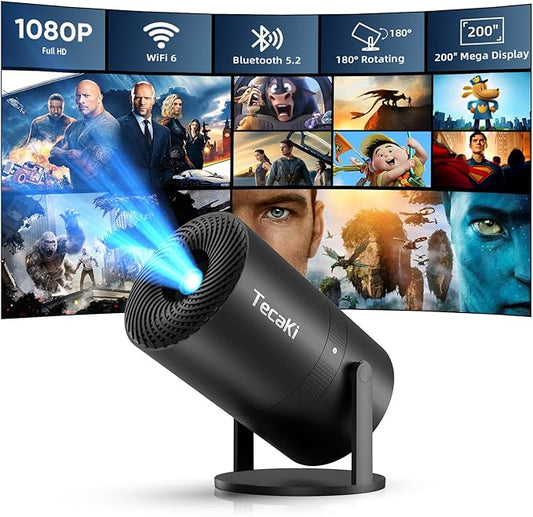 Mini Portable Projector with WiFi and Bluetooth,Support Movie Projector 1080P HD,Auto Keystone Correction,180° Rotatable,Compatible with TV Stick, HDMI, USB, Smartphone, Laptop (Black)