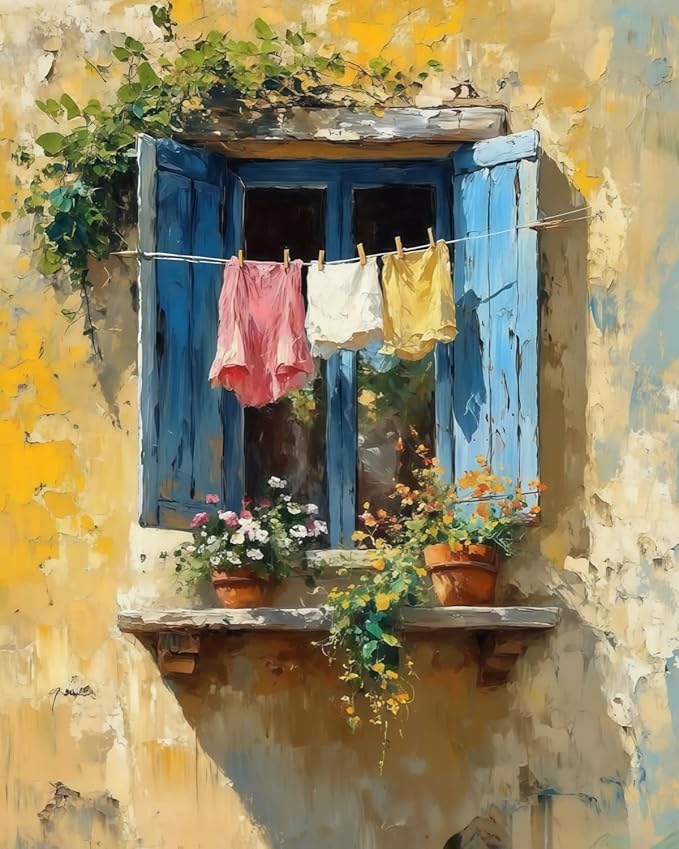 CHWGLFGG Paint by Numbers Kit for Adults Beginner, Windows Country Flower Adult Paint by Number Kits on Canvas, DIY Acrylic Oil Easy Painting by Numbers for Home Wall Decor 16X20 inch (Without Frame)