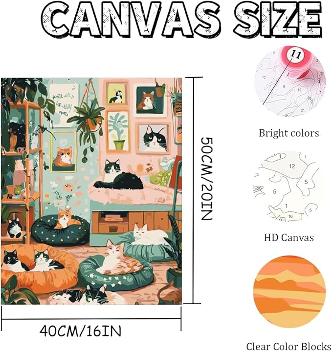 Mosaflare Paint by Numbers for Adults Beginner, Cat Aniamls Family Adult Paint by Number Kits on Canvas, DIY Acrylic Oil Easy Painting by Numbers for Home Wall Decor 16X20 inch (Without Frame)
