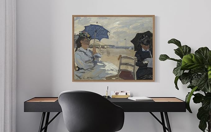 The Beach at Trouville Claude Monet Wall Art Print Poster, Impressionist Painting Wall Art Wall Decor, for Bedroom and Living room Bathroom Decor 115 (The Beach at Trouville, 16 x 20 inches, Wood Frame)