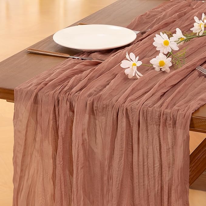 Socomi 3pcs Dusty Rose Valentine's Day Cheesecloth Table Runner Boho Rustic Gauze 120 inch 10FT Cheese Cloth Runner for Wedding Party Baby Shower Birthday Home Decor Holiday Decorations