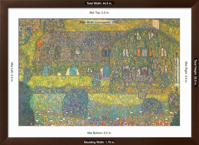 ART.COM Wall Art Print House in Attersee on Brown Frame by Gustav Klimt, 44" x 32"