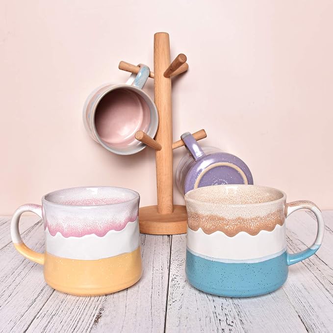Bosmarlin Large Ceramic Coffee Mug, Big Tea Cup, 7 Colors to Choose, 21 Oz, Dishwasher and Microwave Safe, 1 PCS (Blue&White)