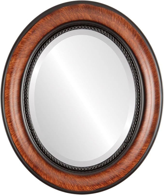 OVALCREST Oval Beveled Wall Mirror for Home Decor - Heritage Style - Vintage Walnut - 21x25 Outside Dimensions